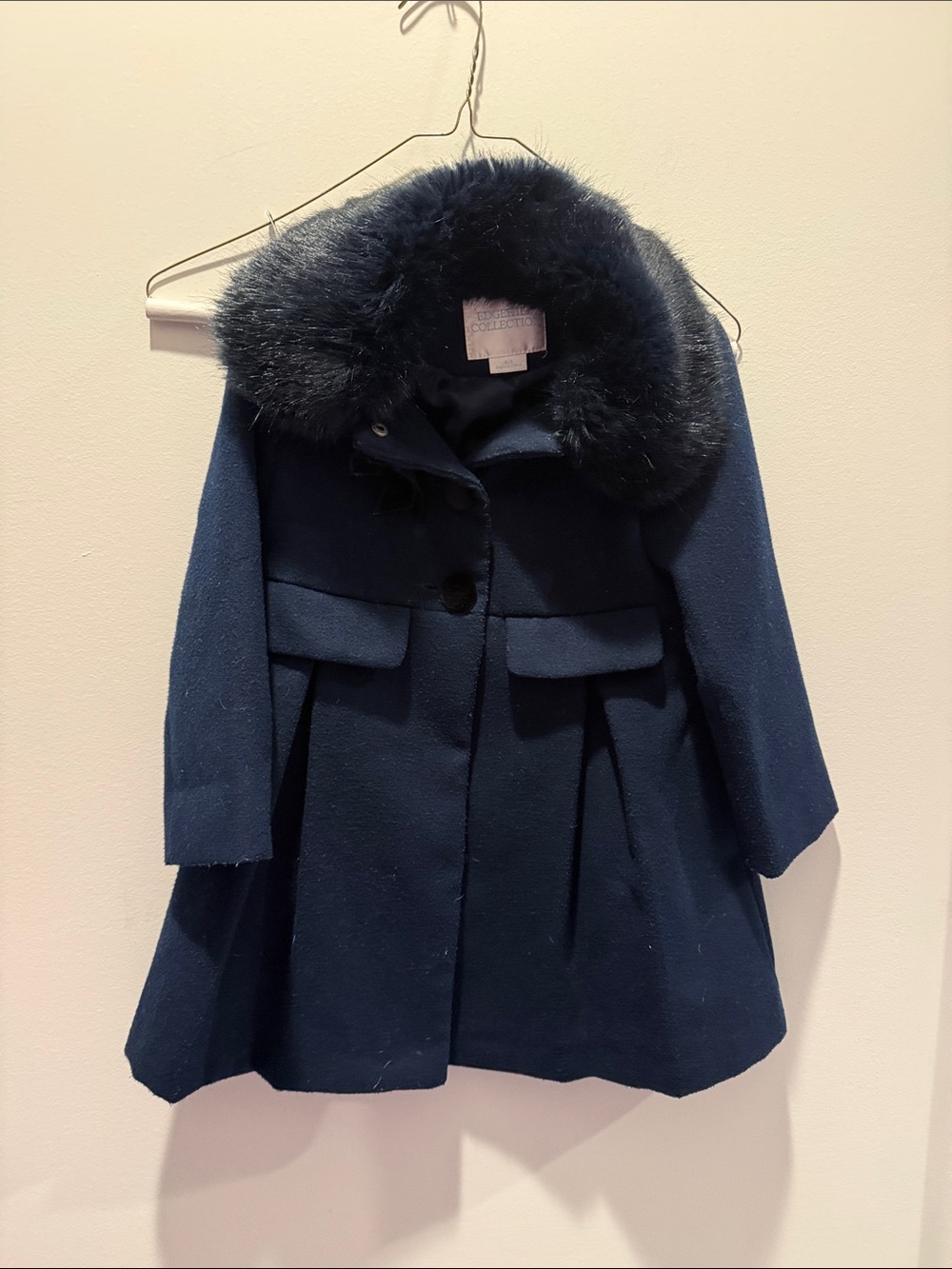 Edgehill Collection Navy Girls' Faux-Fur Collar Pea Coat